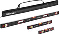 ARROW 3-Piece Spirit Level Set Included 9"/16"/48" Level with 45°/90°/180° Bubbles, Carrying Bag, Aluminum Alloy Body, Precision-Machined Base & Shockproof Rubber End Caps for Construction, Carpentry