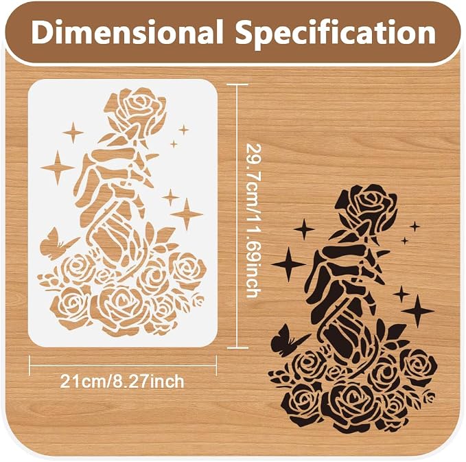 Skeleton Hand and Rose Wall Stencil - Image 2