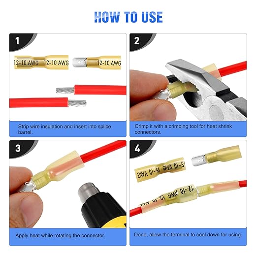 Nilight - 50027R 250 PCS Heat Shrink Spade Connectors Quick Disconnect Wire Connectors Electrical Spade Terminals Heat Shrink Fully Insulated Male and Female Wire Spade Connectors,2 Years Warranty