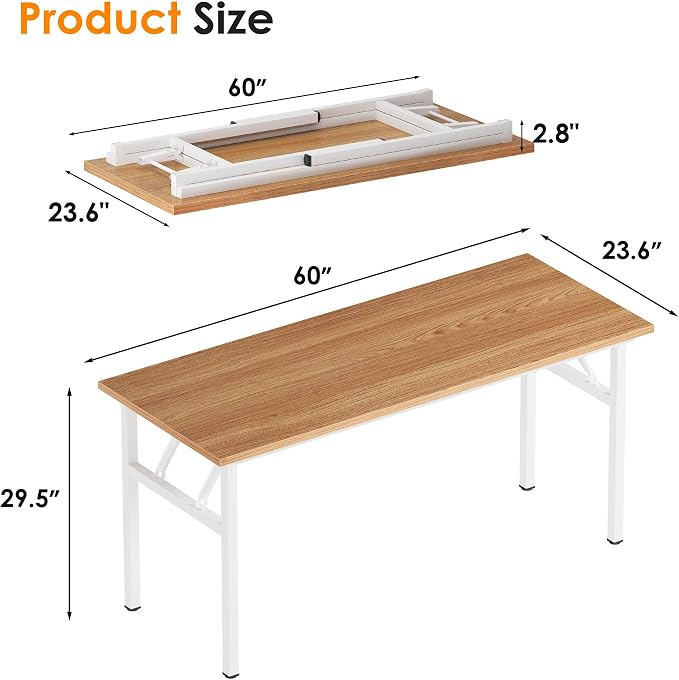 Need Large Folding Computer Desk, 60 Inch Writing Table, Teak & White | - Image 4