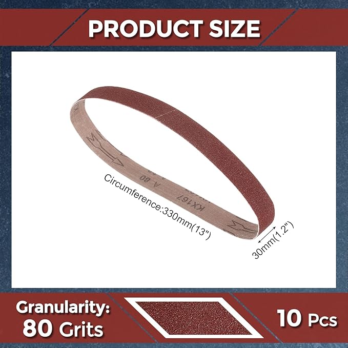 10 Pcs Sanding Belts 1.2 x 13 Inch 80 Grit Aluminum Oxide Abrasive Sandpaper for Belt Sander Metal Grinding Wood Working Weld Rust Removal
