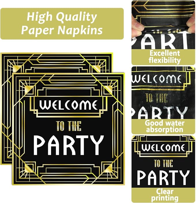 100 Pcs Roaring 1920s Party Decorations, Speakeasy Misbehave Black Gold - Image 3