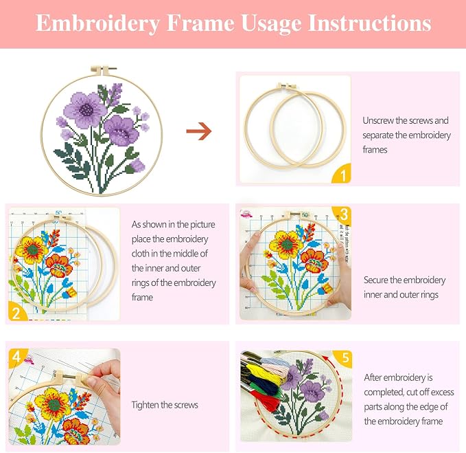 Zhenqing 4-Piece Floral Cross Stitch Kit - Image 7