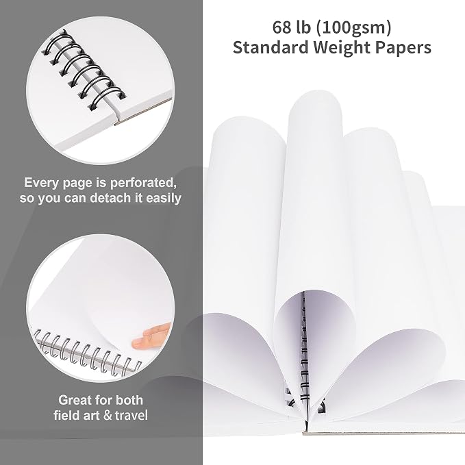 FIXSMITH 9"X12" Sketch Book, 100 Sheets, 68 lb/100gsm | 100 Sheets, Bright White - Image 4
