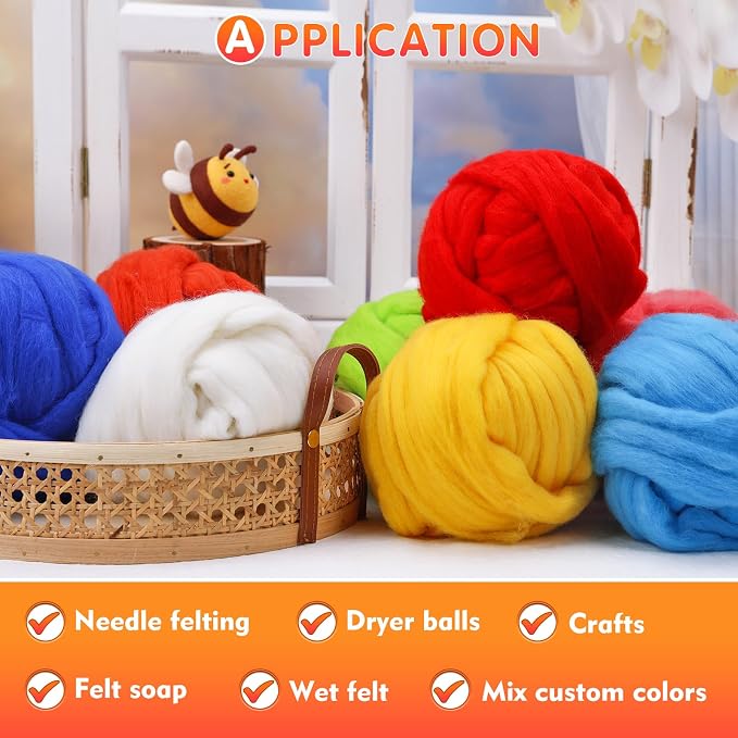 3.53oz Wool Roving, Wool Felting Supplies, Pure Wools, Chunky Yarn, Spinning - Image 4
