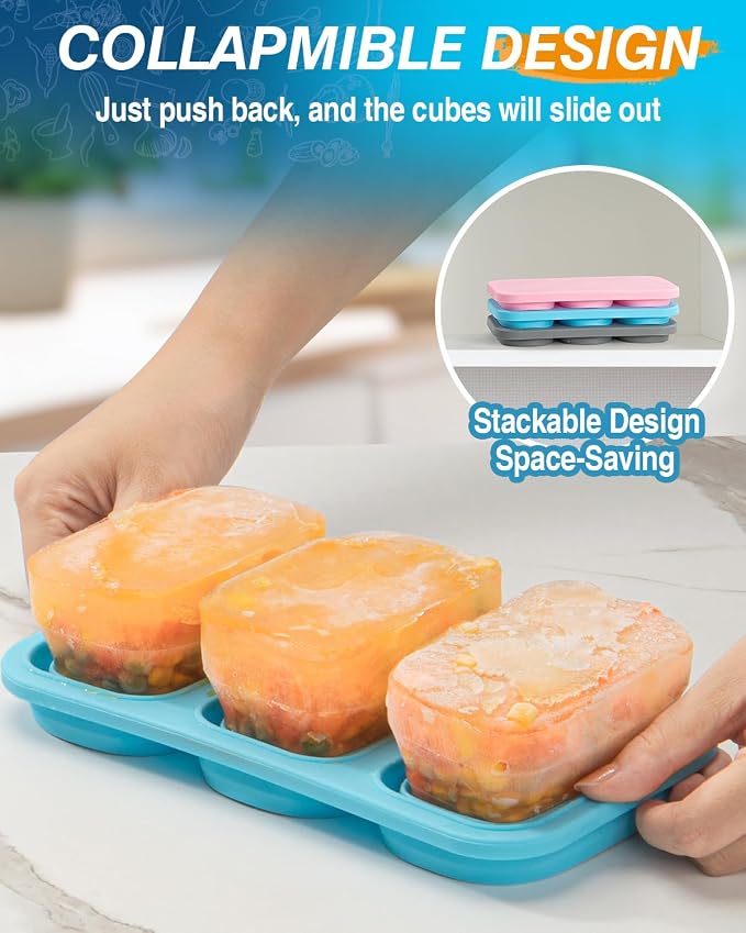 Silicone Freezer Trays With Lid, 2 Pack Collapsible Silicone Freezer Molds | - Image 3