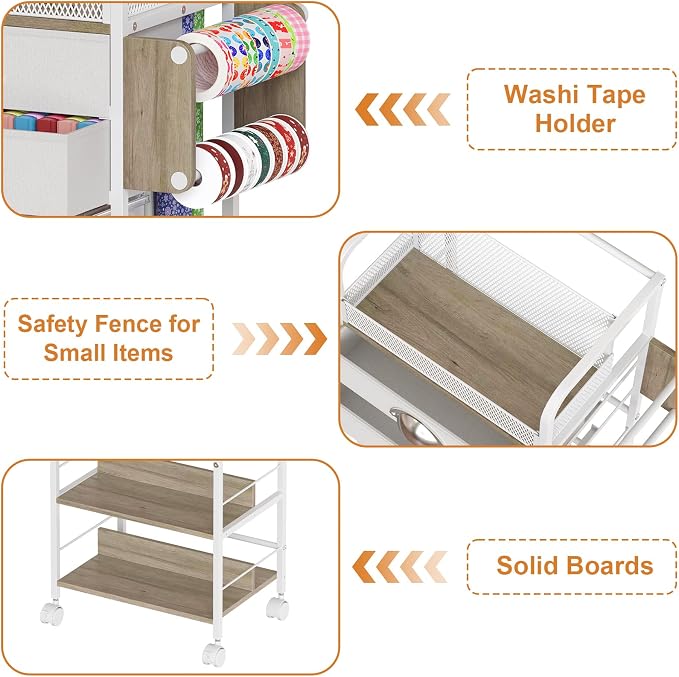 Rolling Wrapping Paper Storage Cart Organizer White | 16.54×11.4×32.68 in - Image 4