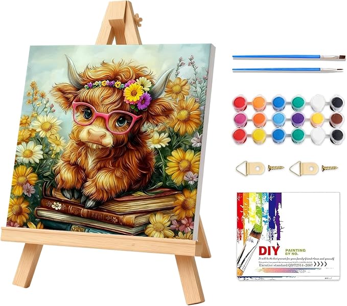 PHANTASYART Highland Cow Paint by Numbers Kit by PHANTASYART