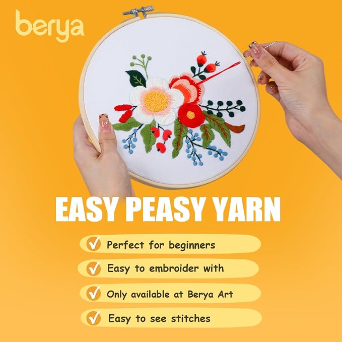 BERYA Embroidery Kit for Beginners, Flowers and Leaves Embroidery Practice Kit - Image 6