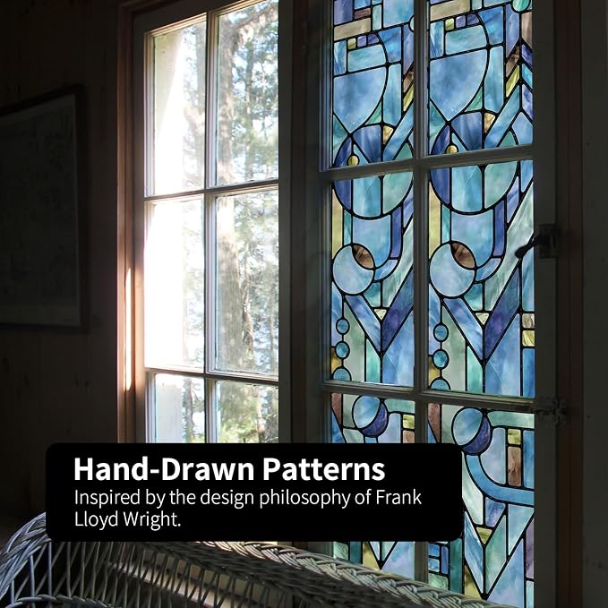 Original Hand Drawn Faux Stained Glass Window Film, Double-Sided Privacy Static - Image 3