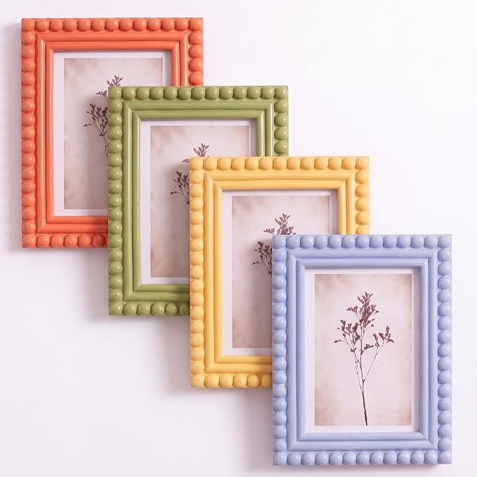 4 Pack 5 x 7 Picture Frame, Wood Beaded Boho Photo Frame, Vintage Photo Display by Chitidr