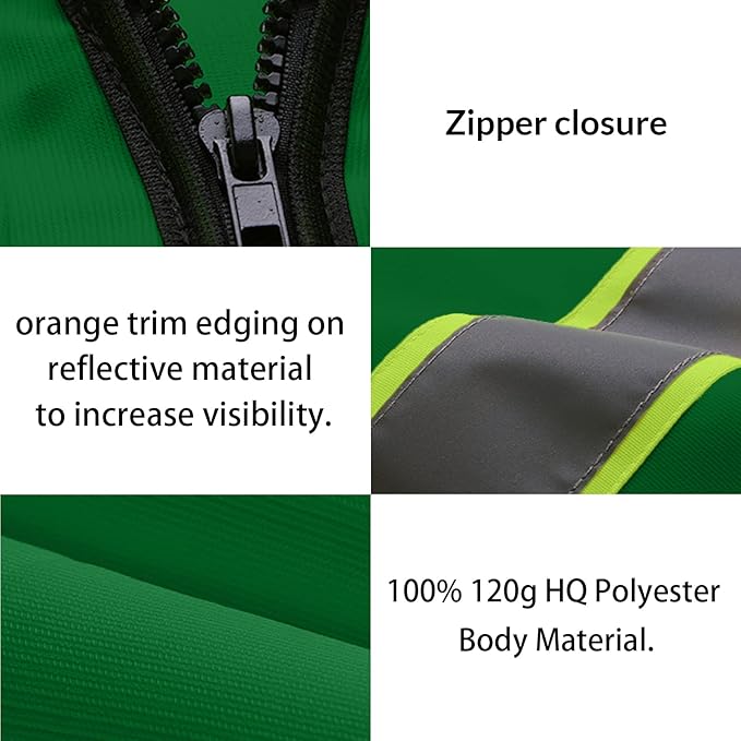Safety Vest Customize Logo with 5 Pockets & Zipper Reflective High Visibility Vest Class 2 Outdoor Workwear