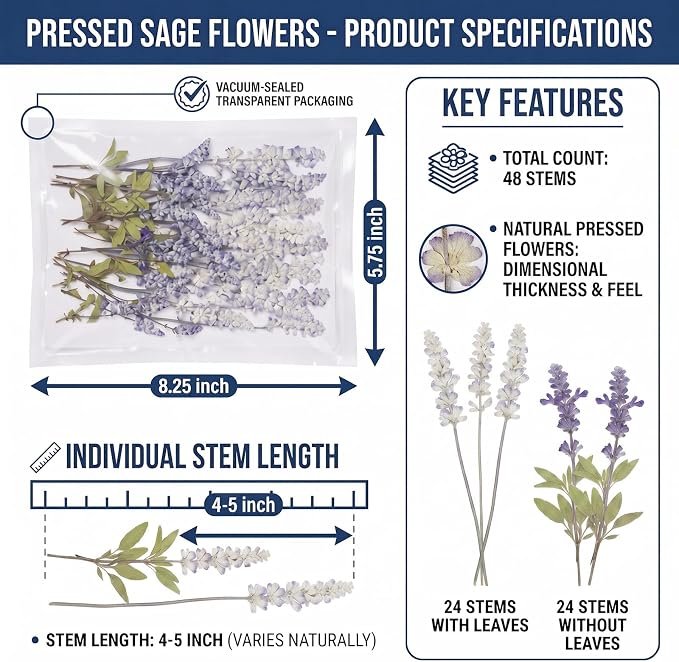 48 Pcs Natural Dried Pressed Garden Sage Flowers - Image 2