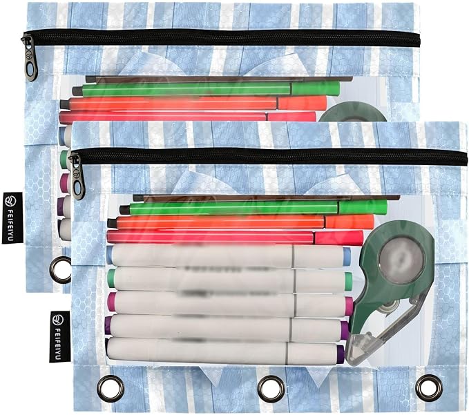 Custom Blue Striped Bow Pencil Pouch - Image 2