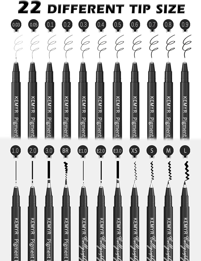 KEMYR Micro Fine liner Drawing Art Pens Calligraphy Pens: 22 Size Art supplies - Image 2