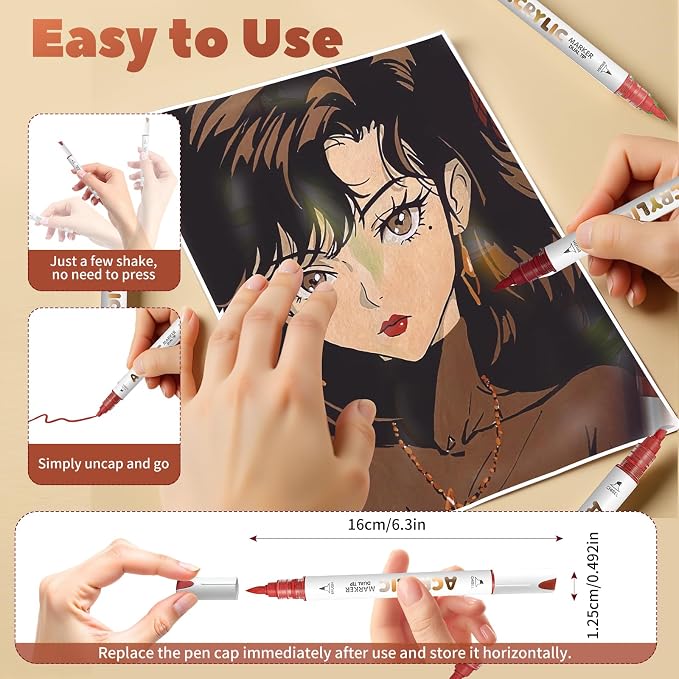 Reddish Brown Acrylic Paint Pens, Water Based 12 Colors Dual Tip Acrylic Paint - Image 6