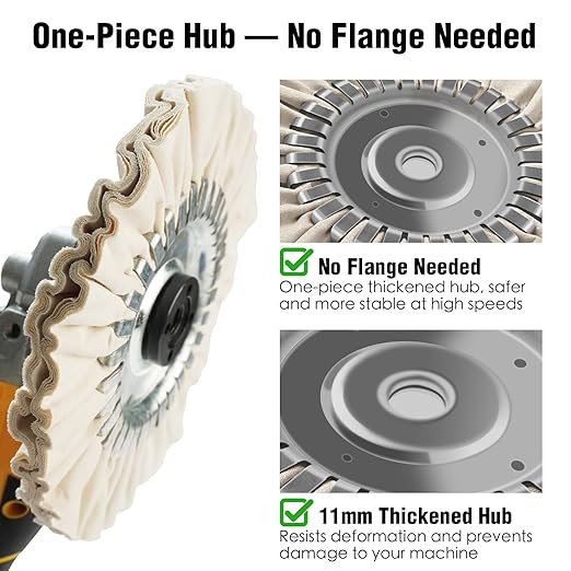 2PCS 8" Airway Buffing Wheel with 5/8" Arbor Flange-Free Hub，White Buffing Wheels for Angle Grinder, Mirror-Like Finishing Polishing Wheel for Aluminum Wheels Stainless Steel Chrome