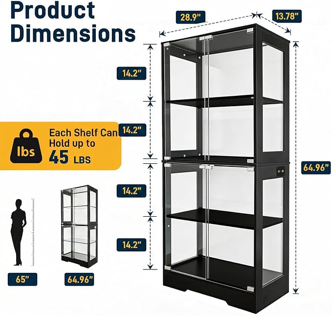 Glass Display Cabinet with Doors, 4-Tier Display Shelf - Image 2