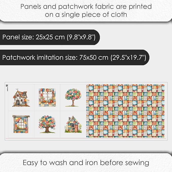 Patchwork Cozy Cottage Cotton Fabric Panel – 6 Designs + Bonus Sheet 29.5×19.6 - Image 4
