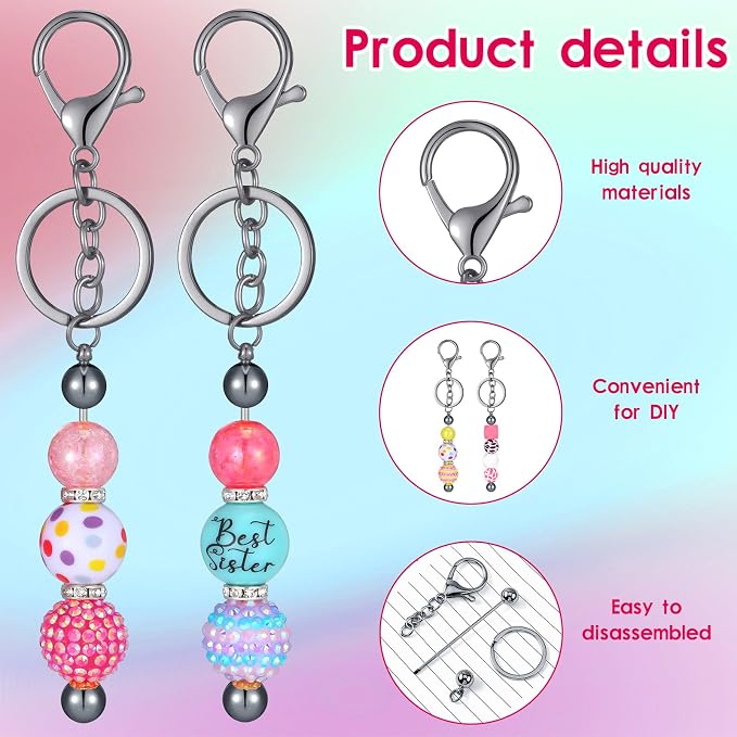 Sasylvia 60 Pcs Beadable Keychain Bars Bulk Making Kit 20 Beaded Keychain 20 - Image 3