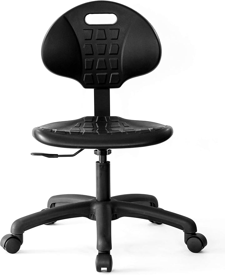 Chair Master Table Height Chair/Stool-Easy to Clean! Deluxe Ergonomic Polyurethane Chair. 5" of Height Adj (15.5"-20.5") 500 lb Capacity. Automotive, Lab, Garage, Home, Office (Standard, Black)