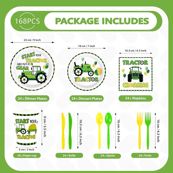 168 Pcs Tractor Farm Theme Party Decorations, Serves 24 | Start Your Tractor - Image 2