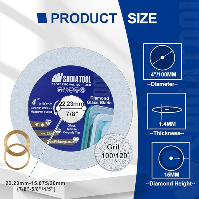 SHDIATOOL Diamond Glass Cutting Disc 4-Inch Saw Blade, Ultra-Thin Cut Off Wheel for Tile Ceramic Porcelain Marble 100mm (10 of Pack)