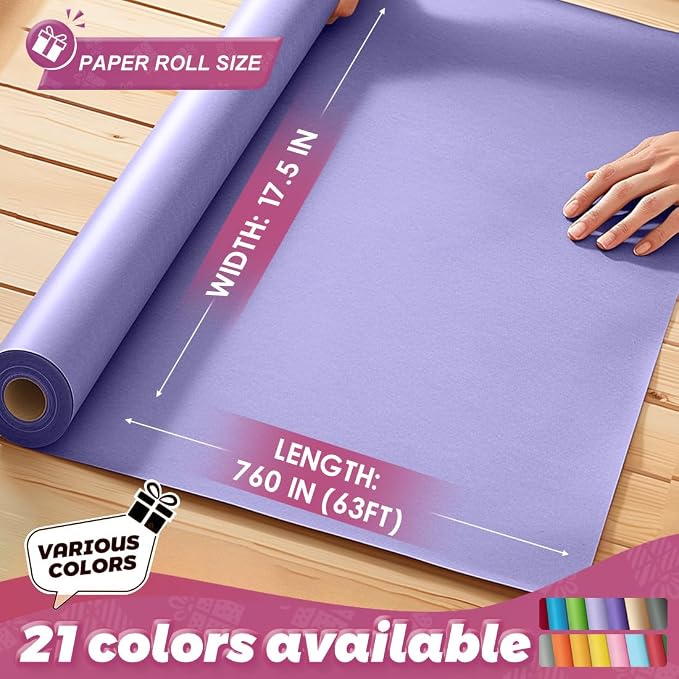 PerkHomy Light Purple Kraft Paper Roll 17.5" x 760" - Image 2
