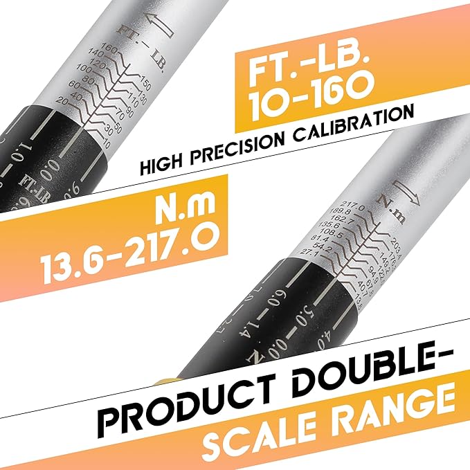 1/2-Inch Drive Click Torque Wrench Set, 10-160 FT-LB/13.6-217Nm Torque Wrench 1/2 Drive, 1/2 Torque Wrench Kit with Extension Bar & Socket Set- 8 PCS