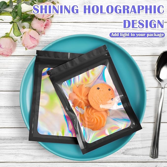 JETMORE 300 Pcs Mylar Bags, Smell Proof Bags Foil Pouch, Holographic Resealable - Image 2