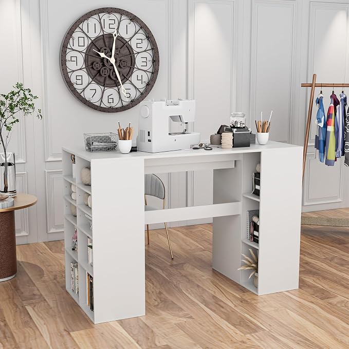 Giantex Craft Table with Storage, Large Drawer, Cabinet with 2 Shelves - Image 4