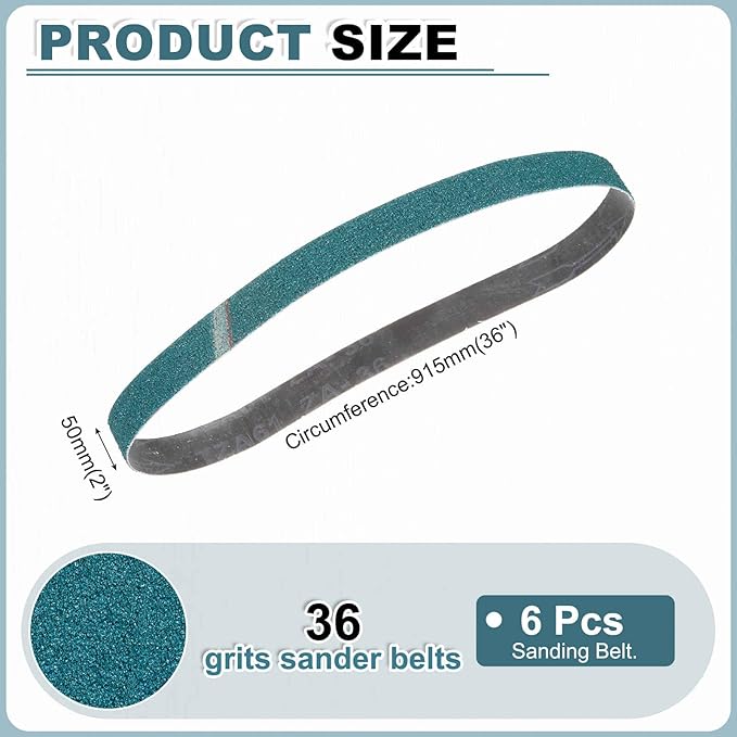 HARFINGTON 2 x 36 Inch Sanding Belts, 6 Pcs 36 Grit Zirconia Abrasive Belt Sander File Belt for Woodworking, Metal Polishing, Knife Sharpener