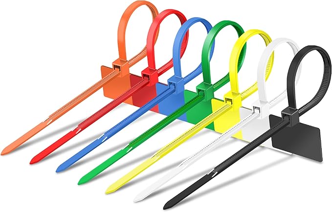 Cable Zip Tie with Tag,Wire Zip Ties with Label,200 Pcs 4 inch Plastic Nylon Cable Ties,Multi Color Self-Locking Write on Tie Wraps