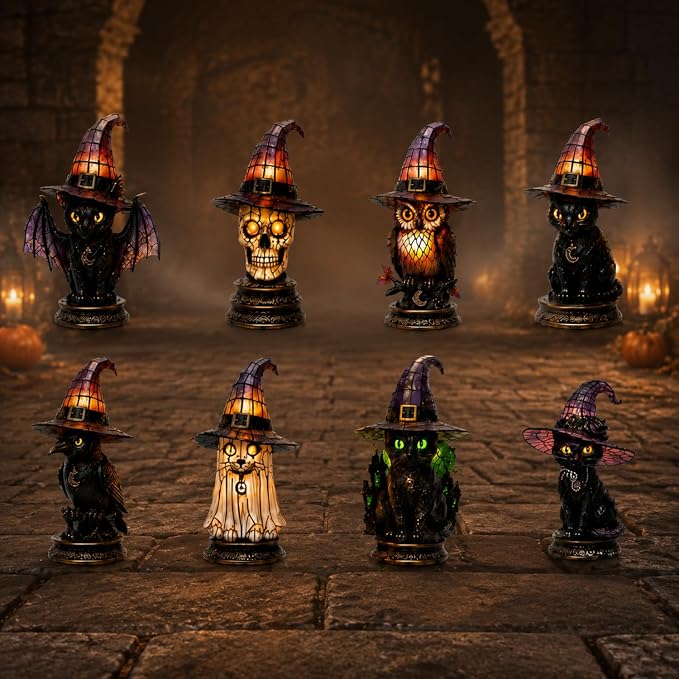 Resin Black Cat Witch Hat Table Lamp by Unknown