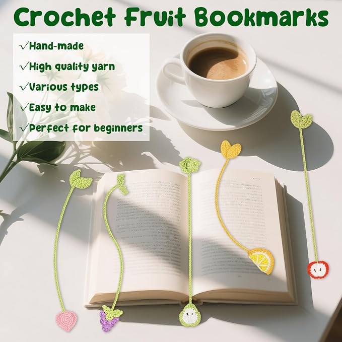WaldyWop Crochet Kit for Beginners: 5 PCS Fruit Bookmarks Crochet Kits w/ 40% - Image 4