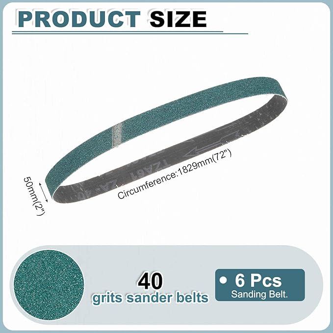 HARFINGTON 2 x 72 Inch Sanding Belts, 6 Pcs 40 Grit Zirconia Abrasive Belt Sander File Belt for Woodworking, Metal Polishing, Knife Sharpener