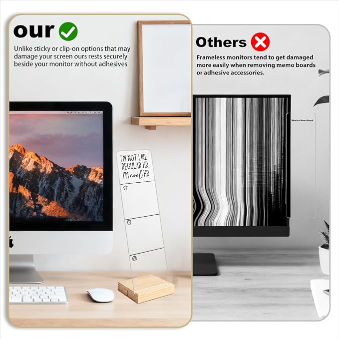 Monitor Memo Board with Removable Wooden Base Acrylic Portable Sticky Note - Image 3