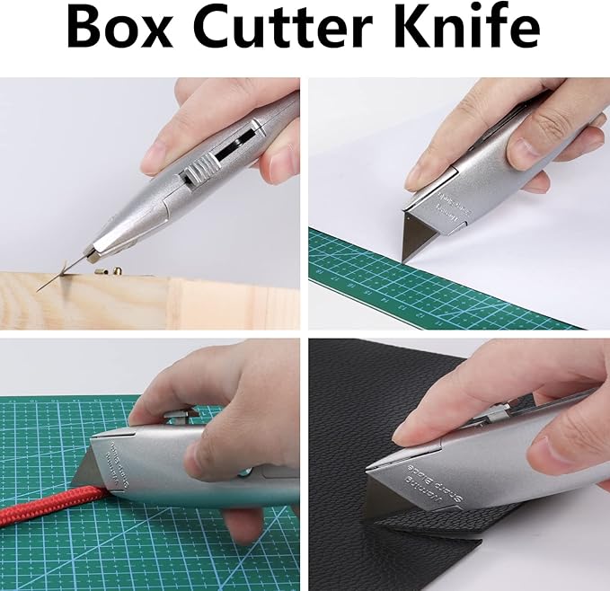 DIYSELF 2Pack Utility Knife Box Cutter Retractable Blade Heavy Duty(Silver)