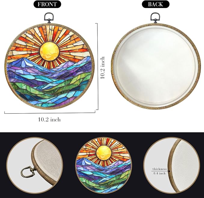 Colorful Mountain Sunset Bohemian Style Rainbow Sunrise Art Gift Framed Round - Image 2