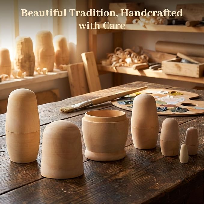 Koogel 6 Set Blank Nesting Dolls, Unfinished Wood Crafts Russian Dolls - Image 6