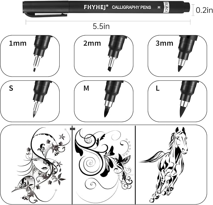 6 Size Calligraphy Brush Pens Set - Image 2
