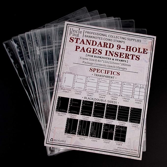 Coin Collecting Pages 5 Sheets 30 Pockets Standard 9Hole Coin Pocket Inserts - Image 5