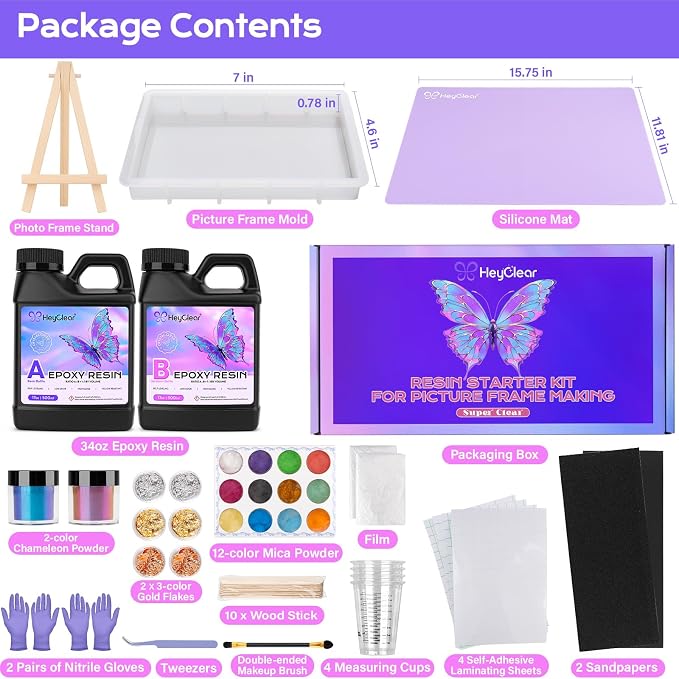 HeyClear Epoxy Resin Picture Frame Silicone Mold Kit -34 oz Super Clear and - Image 2