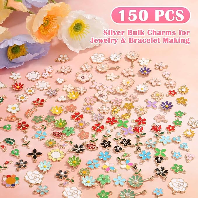 150 Pcs Flower Charms for Jewelry Making - Image 3