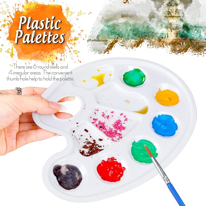 FANDAMEI Oval Paint Palette Tray, Plastic Paint Tray Palette, Painting Palette - Image 2