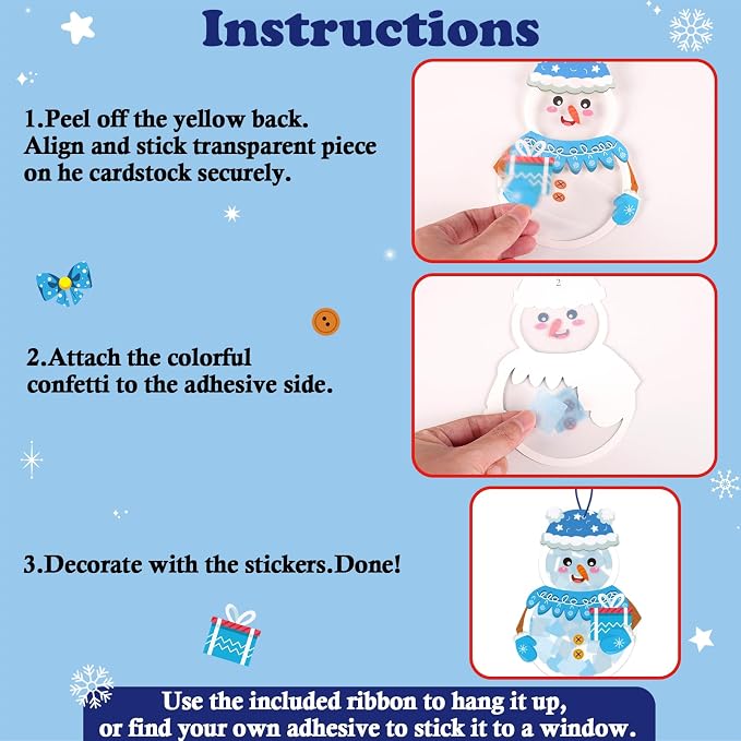 Renbuzhu 42PCS Winter Crafts Bulk: Snowman Paper Suncatchers DIY Kit - Image 5