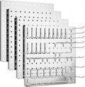 FZK Peg Board, 4 Pack Metal Pegboard Kit,Silver Pegboard Wall Organizer with 32 Pcs Hooks, Peg Board for Walls Home, Garage Tool Storage, Office Organization, Kitchen, Craft Room