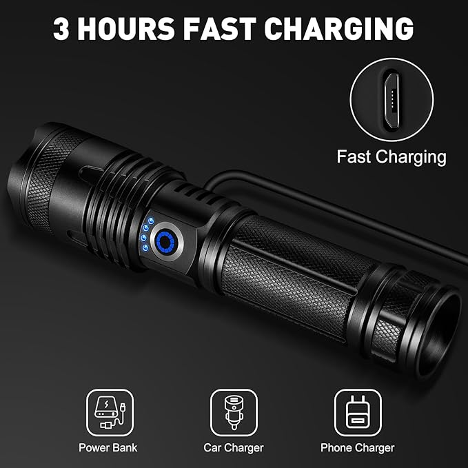 Flashlights High Lumens Rechargeable 2 Pack, Super Bright 99000 Lumens Led Flashlights with 5 Light Modes, Powerful Handheld Flash Light for Home Camping Eɱergencies, IPX6 Waterproof