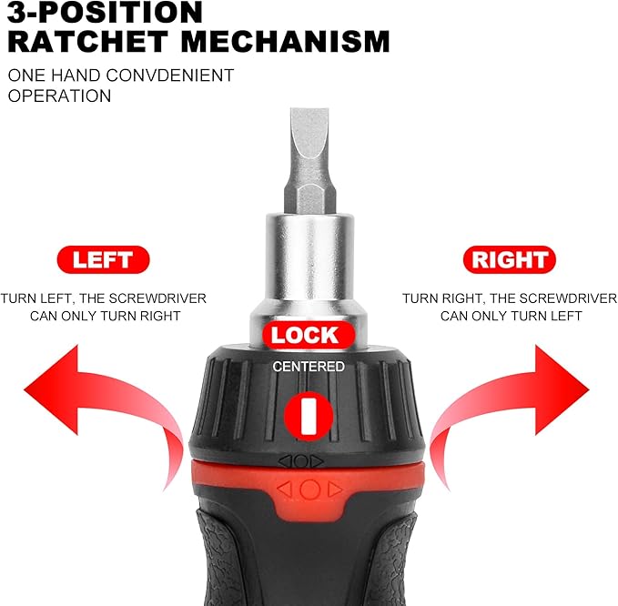 HAUTMEC 8-in-1 Stubby Ratcheting Screwdriver Set, Multi Screwdriver Tool All in One, Ratchet Short Screwdriver Set with Multi Bit Screw Driver for Use in Confined Space, Chrome Vanadium Steel Shaft
