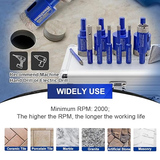 SHDIATOOL Diamond Drill Core Bits,Tile Drilling Core Hole Saw Kit for Porcelain Marble Ceramic Granite with 1/4 Carbide Positioning Drill Bit 12pcs (5/6/6/8/20/25/28/32/35MM/6MM/30MM/10MM)